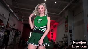 HJ cheerleader babe wanking POV cock and talking dirty