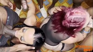 Multiple BBC go crazy on two white sluts for airtight orgy