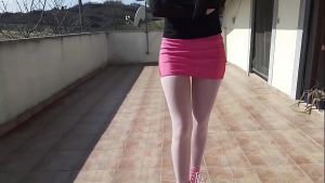 Preview – Milf walks in pantyhose and high heels