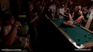 Slut whipped and fucked in public bar