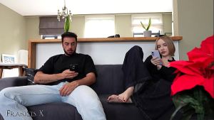 Horny Blonde Gets Fucked Hard on the Couch While Talking to Her Boyfriend