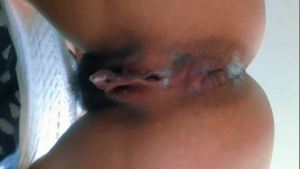 Huge load of sperm dripping from ass to pussy.