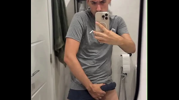 bisex fella showing off big cock and busting a huge load