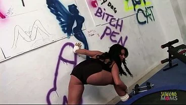 When entering the gym he notices a brunette milf with big tits and offers his big dick instead