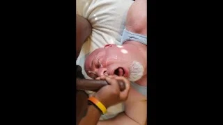 Bear gets a faceful of cum and a bbc in his face