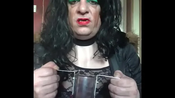 if your shy then fill my pee tube up behind the hedge then bring it to me and i will swallow it while people are watching me