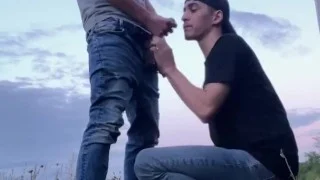 Daniel suck big dick outdoor and gets cum on face