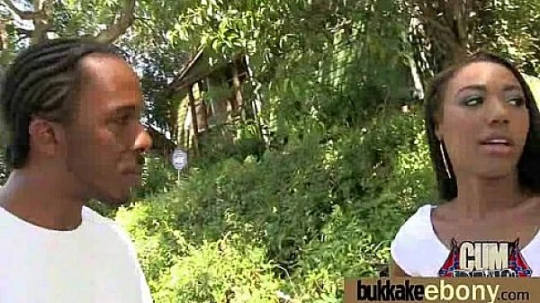 Ebony gets group cumshots 12