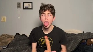 Gooner boy gapes hole with humongous dildos