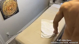 Hot athletic guy got excited during massage with a new masseur.