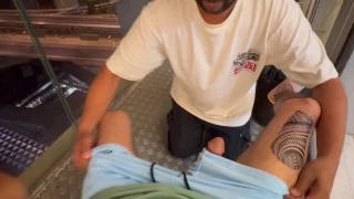 Middle Eastern big cock blowjob on the balcony of 14th floor