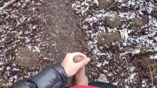 Outdoor long distance cumshot POV