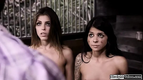 Petite teens get taken and let their captor fuck them to break free.They give a double bj and the small tits latina babe is banged as she licks pussy