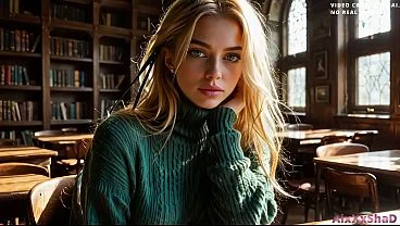 She sucks my dick right under the table in the library . I fuck a blonde beauty student ass (AI-Generated) AixXxShaD