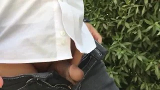 Walking with dick flashing outdoor while cars are passing on the road and someone might see